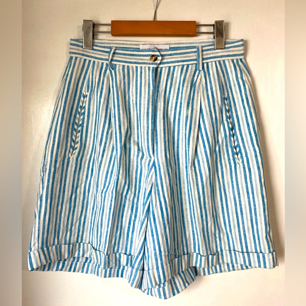 Vintage Pleated Blue Striped Women's Shorts